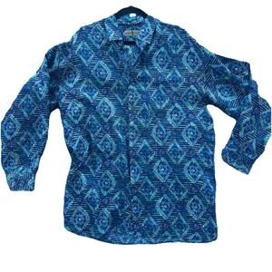 Robert Stock 100% silk shirt Retro Teal Print, Men’s Large